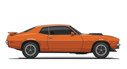 Orange classic muscle car isolated on white background showcasing automotive design and vintage style with a focus on speed and performance
