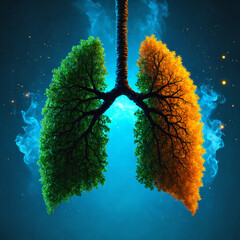 Surreal Human Respiratory System as Forest, Lungs as Trees with Colorful Foliage, Ethereal Smoke, Nature and Anatomy Fusion