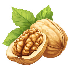 A vector illustration of a freshly ripe walnut fruit , isolated on transparent background, png