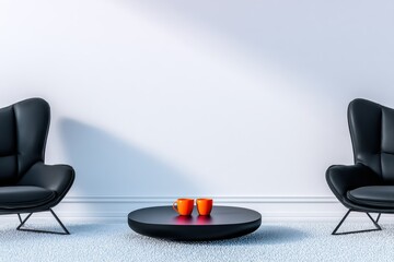 Minimalist Interior Design with Black Chairs and Orange Cups