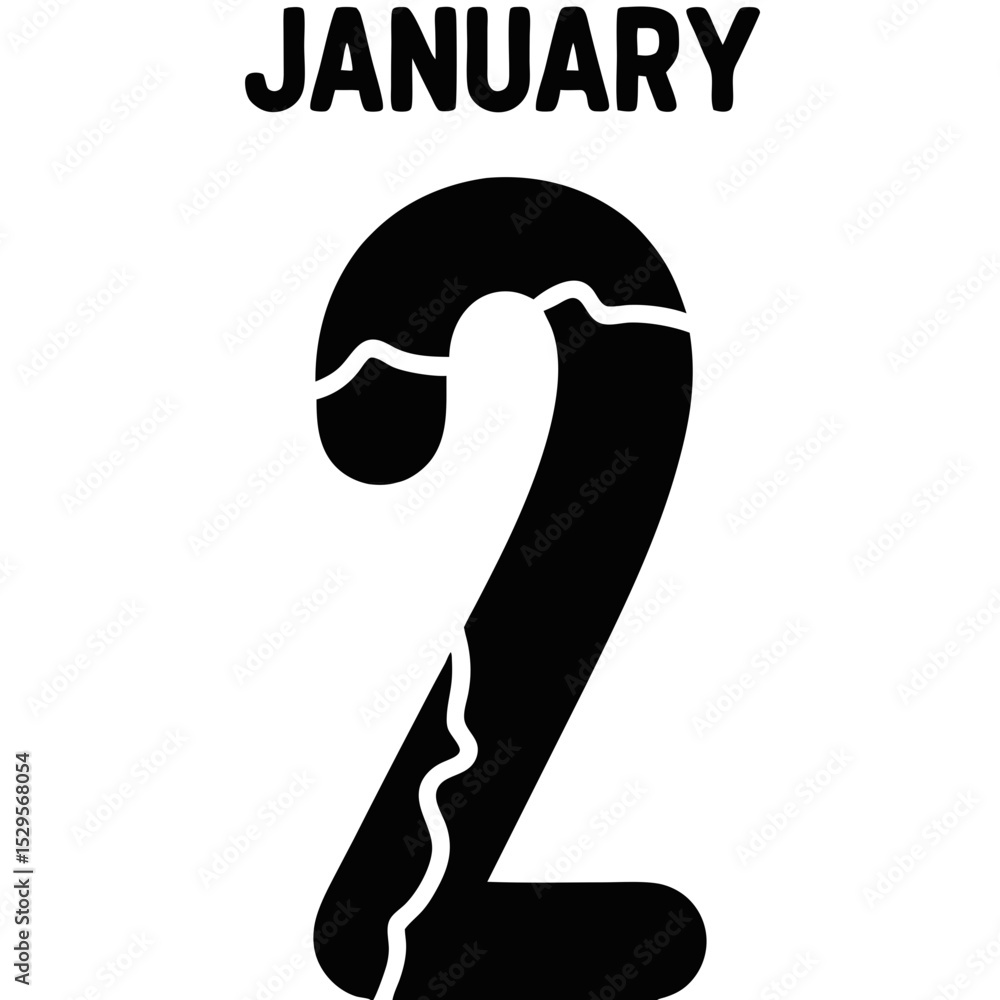 Poster bold january second date displayed in black and white with unique design