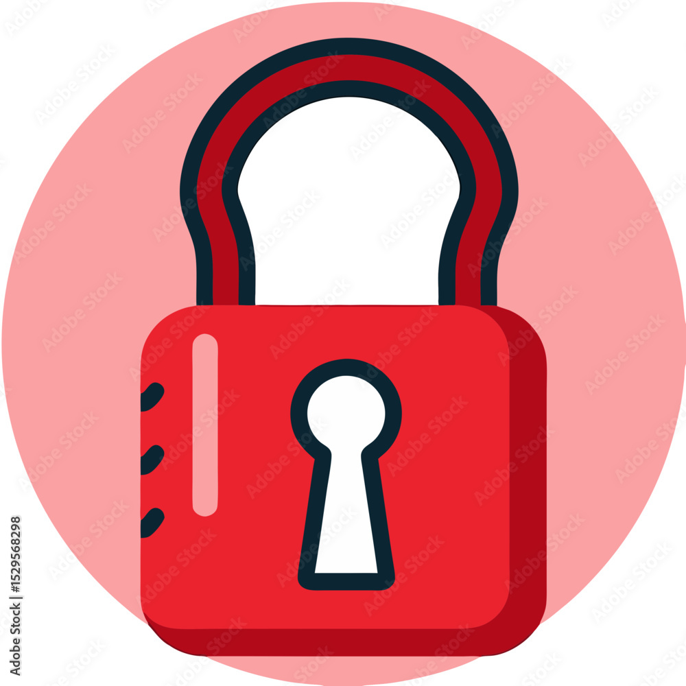 Poster bold red padlock icon with keyhole and rounded circle background