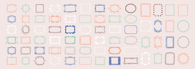 Collection of Hand Drawn Decorative Frames. Vintage and Modern Style Borders for Invitations, Scrapbooking, Cards, and Graphic Design Projects