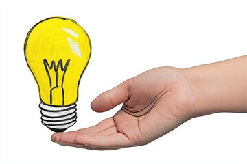Hand Holding a Yellow Lightbulb Illustration on White Background