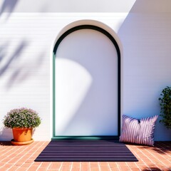 Modern Entryway with Arch Door and Sunlight Shadows