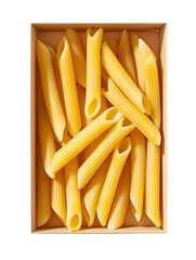 Flat-lay view of raw penne rigate pasta , isolated on transparent background, png