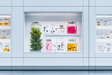 Modern Laboratory Storage: Glass Jars of Plant Samples and Other Scientific Specimens
