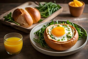 Sunny-Side Up Egg in Bread Bowl with Greens