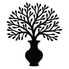 Decorative tree silhouette in a vase with intricate branches  