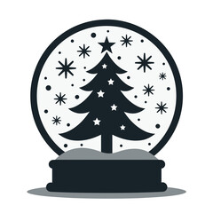 Christmas snow globe with tree and stars on white background  