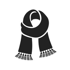 Black scarf with fringes displayed in a flat style  
