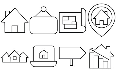 Smart Property Icons – Minimal Line Style Real Estate Vector Collection