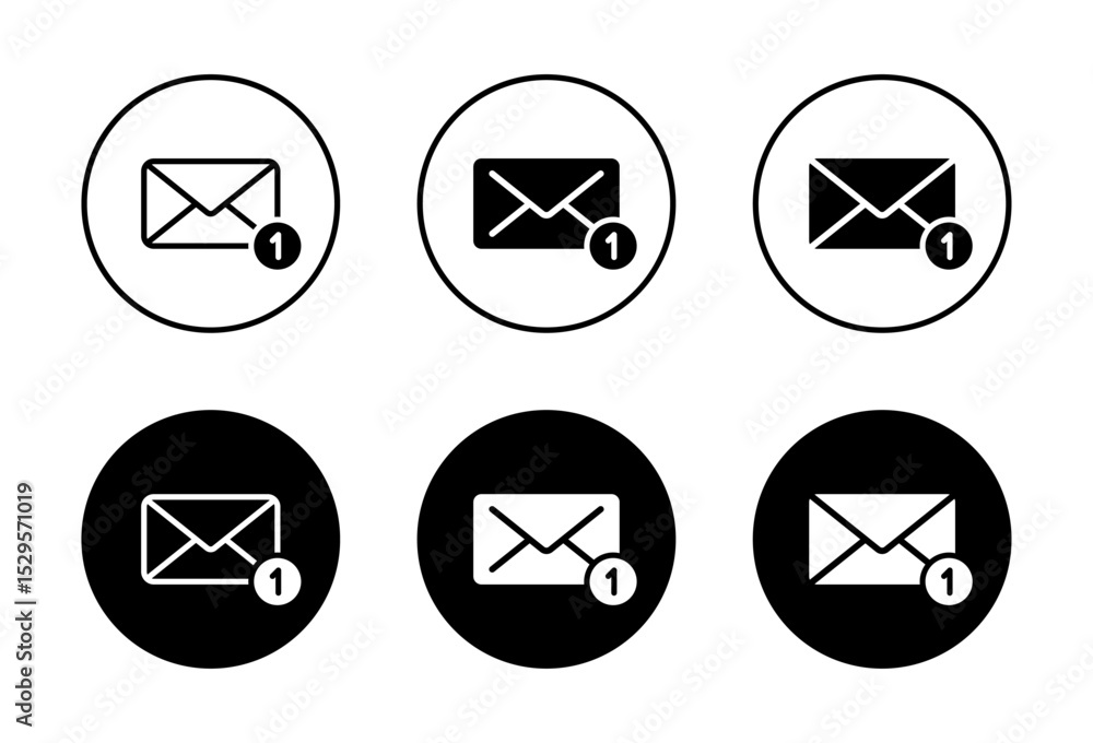 Poster message envelope notification icon set on black circle. email, mail sign symbol