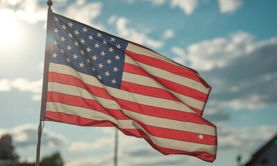 American flag waving outdoors sunny sky patriotism symbol