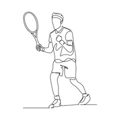 Continuous line drawing of man playing tennis tournament. Single line art of Sport and healthy lifestyle. Vector illustration editable stroke