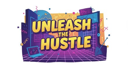Fototapeta premium Unleash the Hustle: Success - Ambition, innovation, technology, growth, achievement. A vibrant depiction of entrepreneurial energy and forward momentum