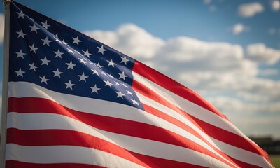 Obraz premium American flag waving outdoors bright sunlight red white blue stripes