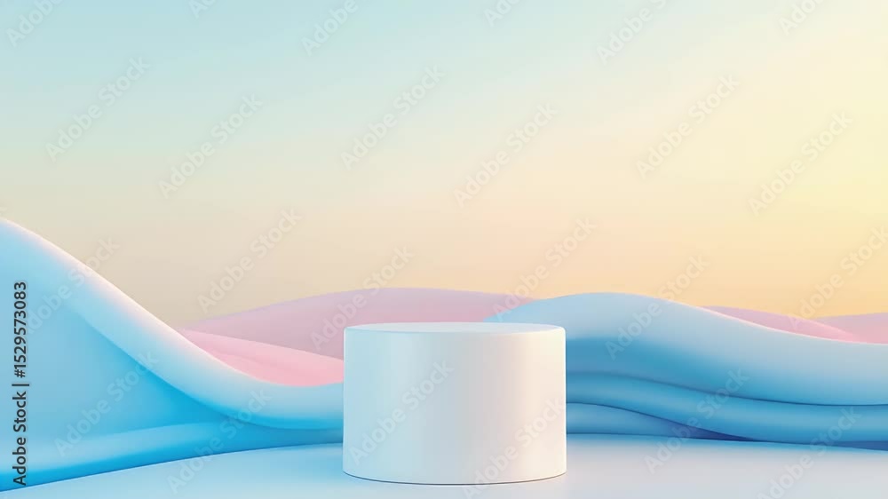 Poster minimal product podium display on abstract pastel backdrop with smooth cylinder shape perfect for co