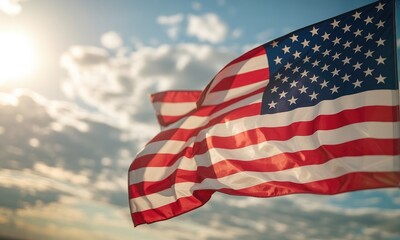 Waving american flag patriotic symbol fabric texture sunlight