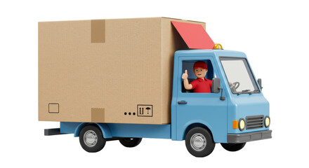 Isolated Delivery Truck with Driver Giving Thumbs Up