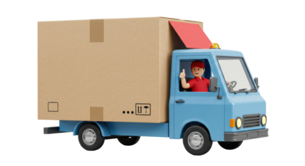 Isolated Delivery Truck with Driver Giving Thumbs Up