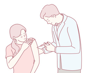 This is an illustration showing a nurse who is skillfully administering a vaccination to a patient at a clinic
