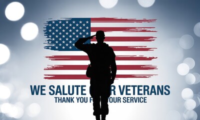 Silhouette soldier saluting american flag military appreciation design