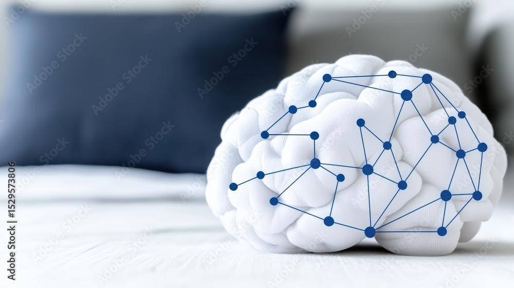 Poster brain network visualization related to sleep cycle white brain model with connected neural network n
