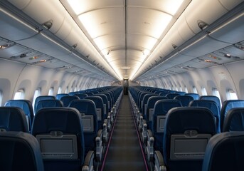 Fototapeta premium Empty Airplane Cabin Interior Rows of Seats (2)