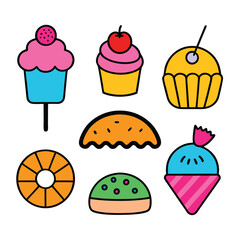 dessert set of vector doodle icon on transparent background