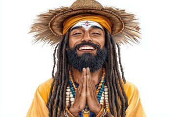 Obraz premium Joyful Pixel Art Portrait of a Man in Prayer