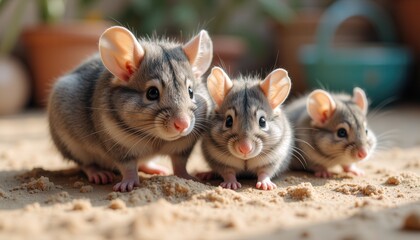 Adorable family of three jerboas in natural habitat