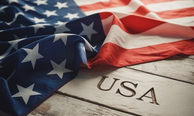 American flag on rustic wood patriotism symbol