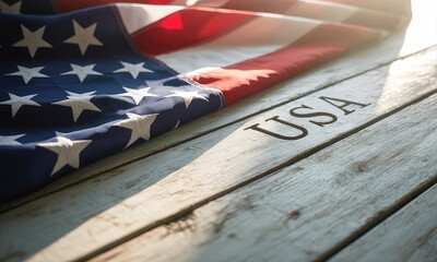 American flag on rustic wooden background patriotic image