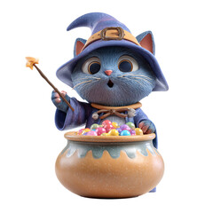 Cute Wizard Cat Candy Halloween 3D Render.