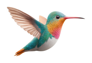 Obraz premium PNG Colorful hummingbird in flight with vibrant plumage and long beak