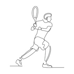 Continuous line drawing of man playing tennis tournament. Single line art of Sport and healthy lifestyle. Vector illustration editable stroke