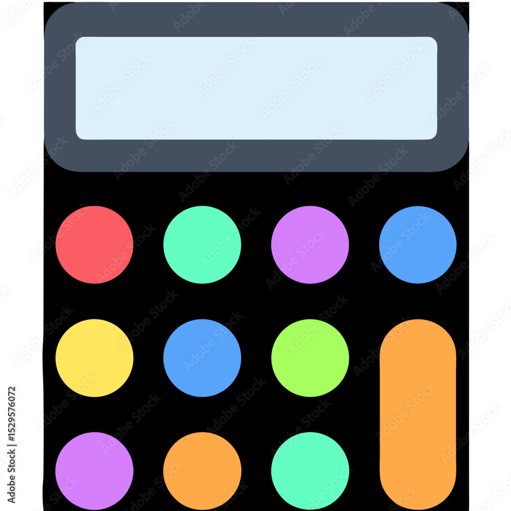 Poster colorful calculator icon with display and rounded buttons on black background