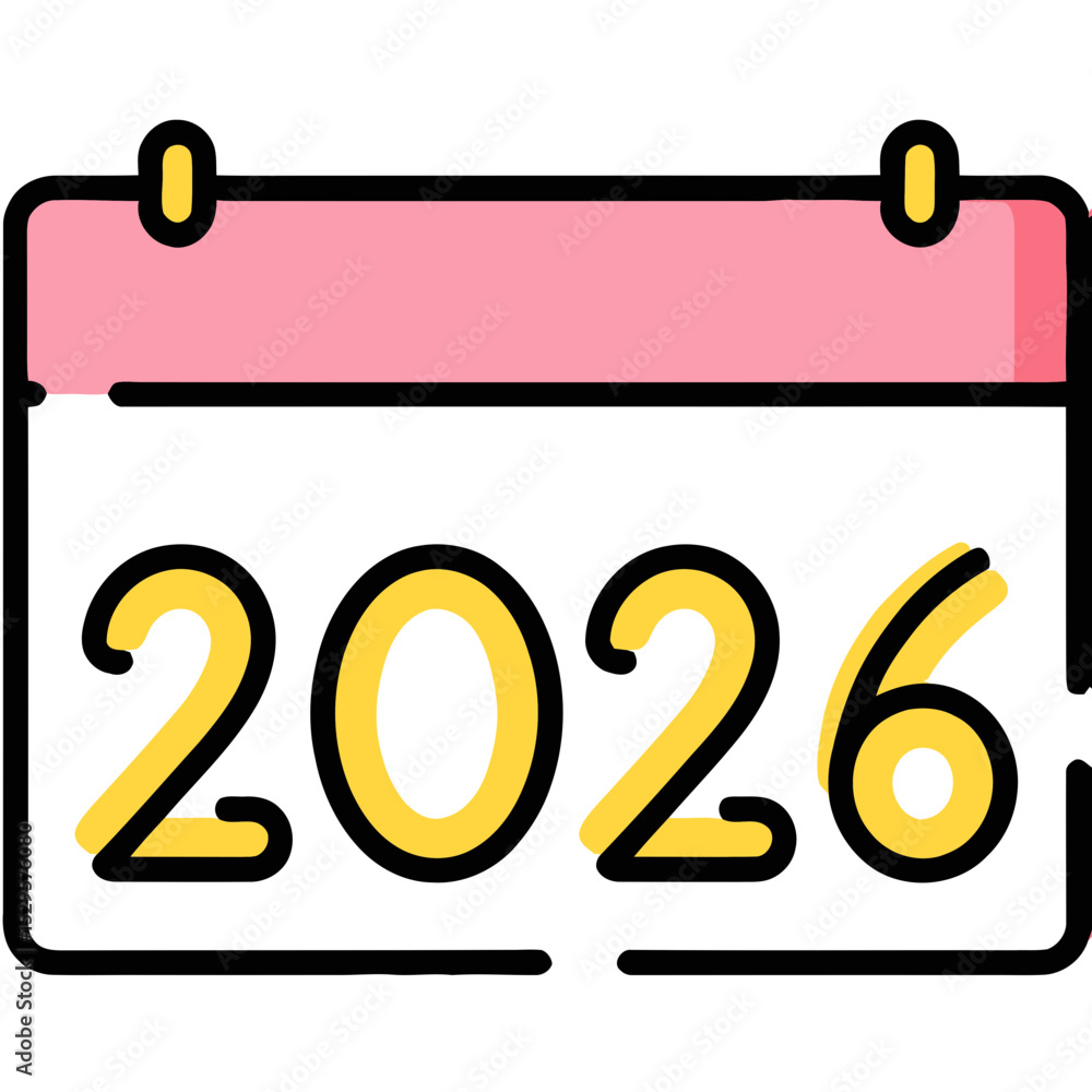 Poster colorful calendar displaying the year two thousand twentysix in bold numbers