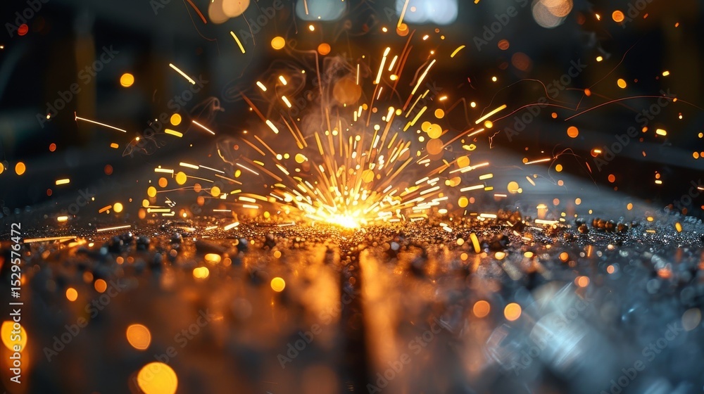 Aufkleber a close-up shot capturing fiery sparks created during a metalworking process, illustrating the dynam