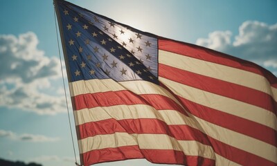 Waving national flag outdoors bright sunlight patriotism symbol