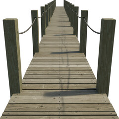 Obraz premium Wooden pier with rope railing isolated on transparent background