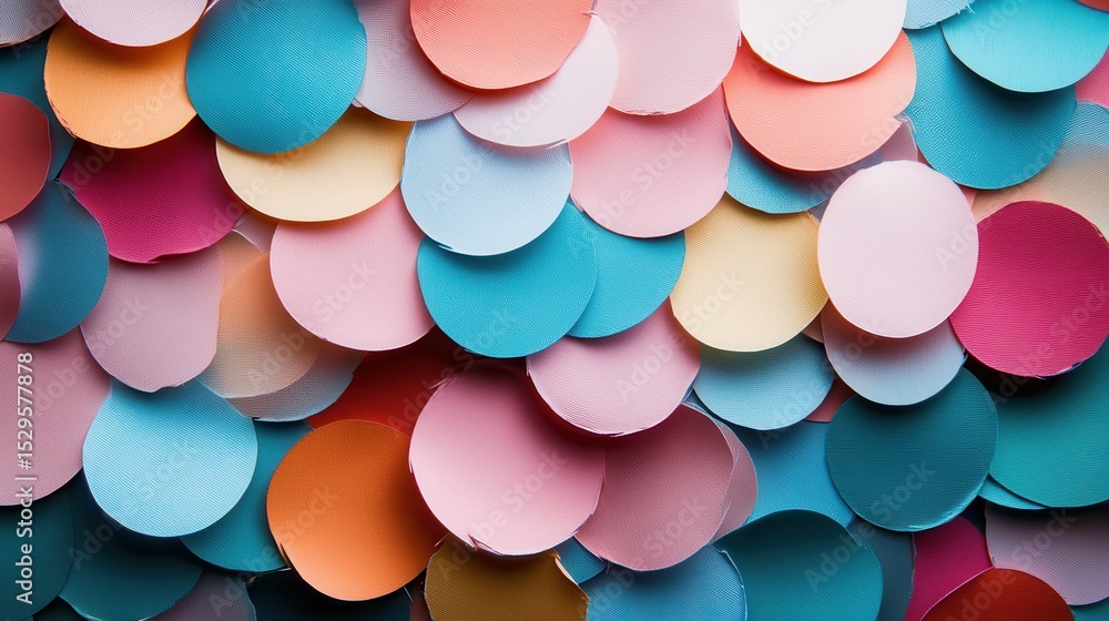 Aufkleber an artistic composition of colorful circular paper cutouts creates a dynamic and vibrant visual, sym