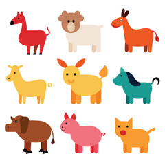 farm animal set of vector doodle icon on transparent background