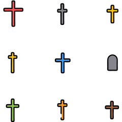 Obraz premium Colorful Crosses and Tombstone Icons Representing Faith Religion and Remembrance