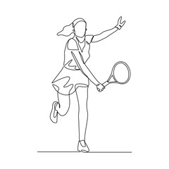 Continuous line drawing of woman playing tennis tournament. Single line art of Sport and healthy lifestyle. Vector illustration editable stroke