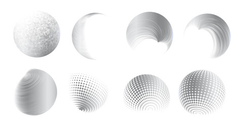 Contemporary set of halftone rounded 3d figures.