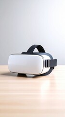 White Virtual Reality Headset on Wooden Table
