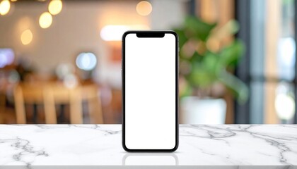 Blank Smartphone Screen on Marble Table in Cafe