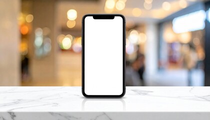 Black Smartphone with Blank Screen on Marble Surface